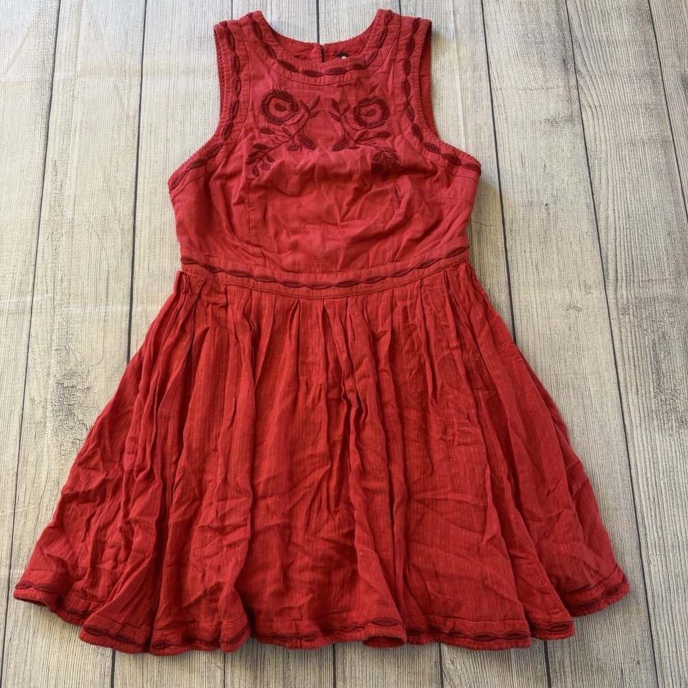 Free People Birds Of A Feather Boho Hippie Red Mini Dress‎ Womens Size 4 Lined